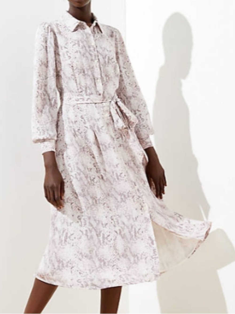 LOFT Snake Print Tie Waist Midi Shirtdress office contemporary chic mature‎